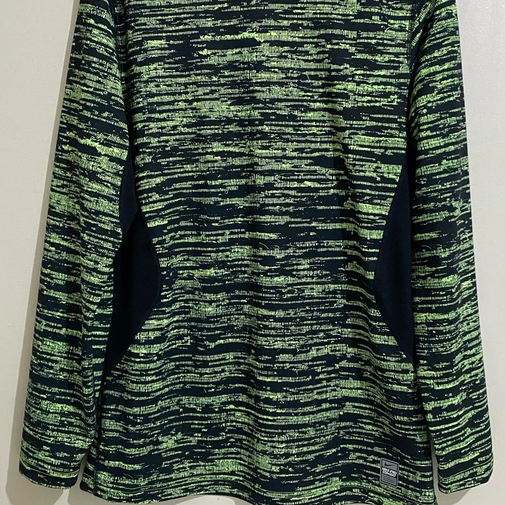 Nike Men Pro Combat Fitted Neon Green and‎ Black Dri-FIT Training Top Size L